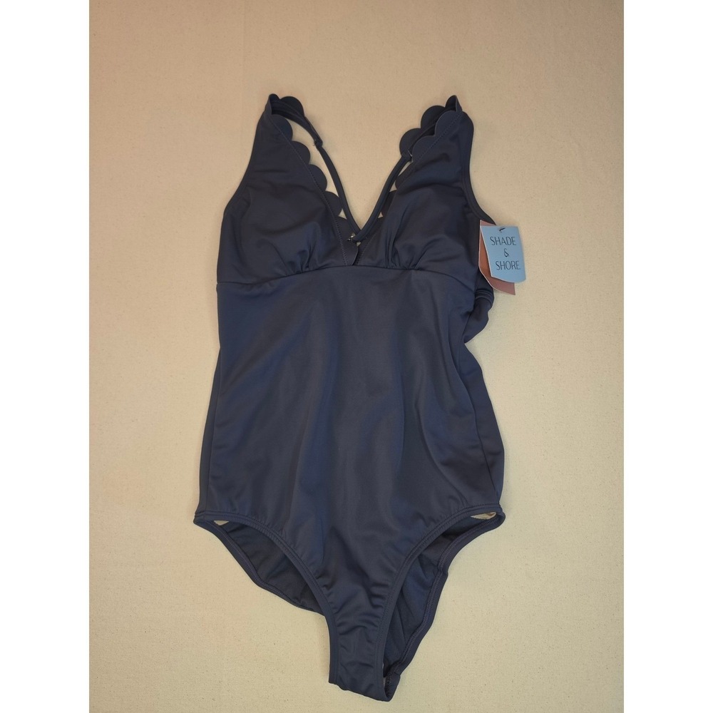Shade & Shore Plunge Tummy Control One Piece Swimsuit Blue XL NWT